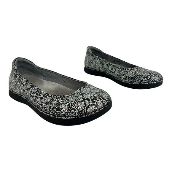 Alegria by PG Lite Petal Size 9 Black Silver Leather Flats PET-535 Comfort Shoes - Picture 1 of 8